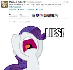 Size: 541x523 | Tagged: safe, rarity, g4, season 3, dialogue, lies, meghan mccarthy, text, twitter