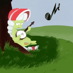 Size: 1000x1000 | Tagged: safe, artist:ciircuit, artist:ne556, granny smith, g4, banjo, musical instrument, tree, young, young granny smith