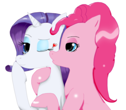 Size: 1273x1108 | Tagged: safe, artist:xaidon, pinkie pie, rarity, earth pony, pony, unicorn, g4, female, kissing, lesbian, mare, ship:raripie, shipping, simple background, transparent background