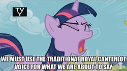 Size: 704x398 | Tagged: safe, edit, edited screencap, screencap, twilight sparkle, g4, keep calm and flutter on, my little pony: friendship is magic, caption, traditional royal canterlot voice