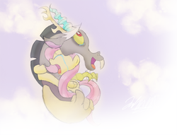 Size: 570x435 | Tagged: safe, artist:crissy-miu, artist:cryssy-miu, artist:gembutterfly, discord, fluttershy, g4, ship:discoshy, shipping