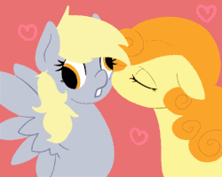 Size: 400x320 | Tagged: safe, artist:robynne, carrot top, derpy hooves, golden harvest, earth pony, pegasus, pony, g4, animated, female, lesbian, mare, ship:derpytop, shipping