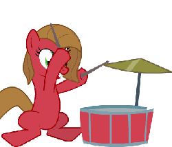 Size: 420x360 | Tagged: safe, artist:aginpro, oc, oc only, oc:pun, pony, ask pun, animated, ba dum tss, dexterous hooves, drums, hoof hold, musical instrument, rimshot, simple background, solo, white background