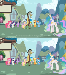 Size: 1080x1215 | Tagged: safe, edit, edited screencap, screencap, applejack, discord, fluttershy, pinkie pie, princess celestia, rainbow dash, rarity, spike, twilight sparkle, dragon, earth pony, pegasus, pony, unicorn, g4, keep calm and flutter on, butt, female, male, mare, plot