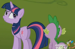 Size: 783x508 | Tagged: safe, screencap, spike, twilight sparkle, pony, unicorn, g4, keep calm and flutter on, my little pony: friendship is magic, butt, eyes on the prize, looking at butt, midnight discord, out of context, plot, twibutt, unicorn twilight