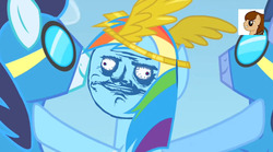 Size: 1063x591 | Tagged: safe, edit, edited screencap, screencap, rainbow dash, soarin', wave chill, g4, my little pony: friendship is magic, sonic rainboom (episode), bloodshot eyes, me gusta, meme, sorry boys but i've got plans, wonderbolts