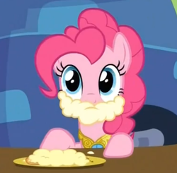 Size: 423x414 | Tagged: safe, screencap, pinkie pie, earth pony, pony, g4, keep calm and flutter on, eating, element of laughter, female, mush, solo