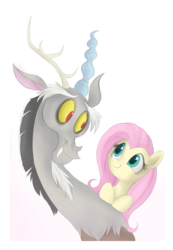 Size: 694x1004 | Tagged: safe, artist:mn27, discord, fluttershy, pony, g4, keep calm and flutter on, female, male, ship:discoshy, shipping, straight