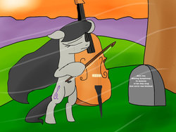 Size: 900x675 | Tagged: safe, artist:biosonic100, octavia melody, earth pony, pony, g4, cello, eyes closed, female, grave, mare, musical instrument, sad, solo