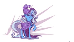 Size: 900x506 | Tagged: safe, artist:cmaggot, trixie, pony, unicorn, g4, cape, clothes, female, hat, mare, sassy, solo, trixie's cape, trixie's hat