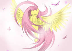 Size: 3100x2200 | Tagged: safe, artist:mricantdraw, fluttershy, butterfly, pegasus, pony, g4, female, long hair, solo