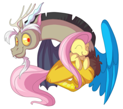 Size: 496x443 | Tagged: safe, artist:jennilah, discord, fluttershy, g4, female, lowres, male, ship:discoshy, shipping, simple background, straight, transparent background