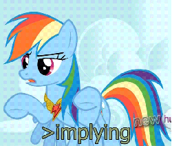 Size: 547x464 | Tagged: safe, edit, edited screencap, screencap, rainbow dash, g4, keep calm and flutter on, air quotes, animated, element of loyalty, female, image macro, implying, meme