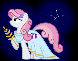 Size: 900x700 | Tagged: dead source, safe, artist:terton, virgo (g4), earth pony, pony, g4, clothes, constellation, dress, female, flower, flower in hair, mare, ponyscopes, solo, virgo, zodiac