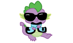 Size: 900x540 | Tagged: dead source, safe, artist:green-viper, spike, dragon, g4, clothes, coat, dancing, gangnam style, male, outfit, simple background, solo, sunglasses, transparent background