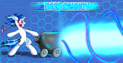 Size: 2900x1500 | Tagged: safe, dj pon-3, vinyl scratch, g4, bass cannon, solo