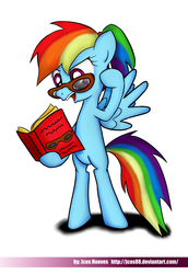 Size: 1706x2481 | Tagged: safe, artist:jcosneverexisted, rainbow dash, g4, book, female, glasses, rainbow dork, reading