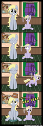 Size: 1050x3050 | Tagged: safe, artist:isegrim87, derpy hooves, dinky hooves, doctor whooves, time turner, pegasus, pony, g4, burning, comic, cute, eyes closed, female, fire, floppy ears, frown, glare, grin, levitation, looking at you, magic, mare, mouth hold, open mouth, running, sitting, smiling, squee, telekinesis, unamused, wide eyes