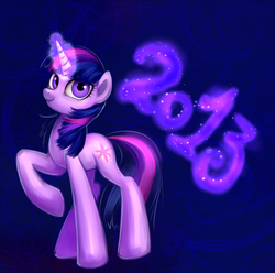 Size: 1210x1200 | Tagged: safe, artist:nyarmarr, twilight sparkle, pony, g4, 2013, female, happy new year, magic, solo