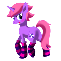 Size: 800x800 | Tagged: safe, artist:perfectpinkwater, pony, unicorn, blushing, clothes, female, kumatora, mare, mother 3, ponified, simple background, socks, solo, striped socks, transparent background