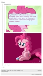 Size: 516x912 | Tagged: safe, artist:nolycs, edit, screencap, pinkie pie, offensive ponies, g4, crying, meta, text