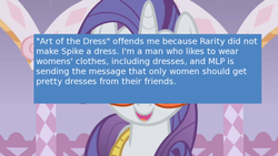 Size: 500x281 | Tagged: safe, edit, edited screencap, screencap, rarity, spike, offensive ponies, g4, suited for success, clothes, dress, glasses, measuring tape, meta, text, tumblr