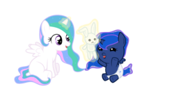 Size: 1366x768 | Tagged: safe, artist:darkalchemist15, princess celestia, princess luna, pony, g4, baby, baby pony, cewestia, cute, cutelestia, darkalchemist15 is trying to murder us, diaper, female, filly, foal, lunabetes, plushie, simple background, transparent background, weapons-grade cute, woona