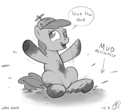 Size: 1000x901 | Tagged: safe, artist:cobaltsnow, apple bloom, g4, derp, dirt, hue, monochrome