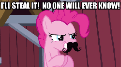 Size: 650x366 | Tagged: safe, edit, edited screencap, screencap, pinkie pie, earth pony, pony, g4, spike at your service, animated, dan backslide, fake moustache, female, image macro, mare, moustache, ponka po, solo, the dover boys