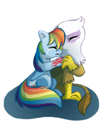 Size: 500x573 | Tagged: safe, artist:butterscotch25, gilda, rainbow dash, griffon, g4, fanfic, feather