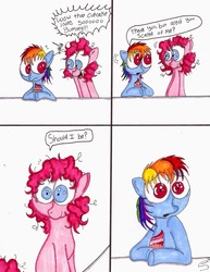 Size: 1679x2178 | Tagged: safe, artist:storypony, pinkie pie, rainbow dash, g4, comic, cupcake