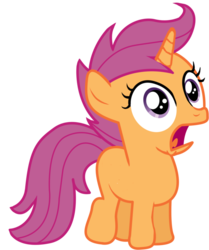 Size: 818x977 | Tagged: safe, artist:scootaloo24, scootaloo, pony, unicorn, g4, female, filly, foal, open mouth, race swap, simple background, solo, transparent background, unicorn scootaloo, vector