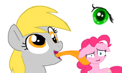 Size: 801x481 | Tagged: safe, artist:hipster-ponies, artist:shutterflye, derpy hooves, pinkie pie, pegasus, pony, g4, disgusted, female, flockdraw, licking, mare, skycow, wtf