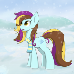 Size: 800x800 | Tagged: safe, artist:muffinsforever, oc, oc only, pony, clothes, scarf, snow, snowfall, solo