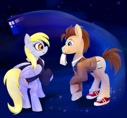 Size: 2559x2383 | Tagged: safe, artist:jrrhack, derpy hooves, doctor whooves, time turner, pegasus, pony, g4, crossover, doctor who, female, mare, ship:doctorderpy, shipping, tenth doctor