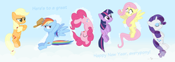 Size: 2400x850 | Tagged: safe, artist:dm29, applejack, fluttershy, pinkie pie, rainbow dash, rarity, twilight sparkle, earth pony, pegasus, pony, unicorn, g4, 2012, 2013, mane six, new year, unicorn twilight