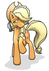 Size: 1813x2629 | Tagged: safe, artist:taps, applejack, earth pony, pony, g4, female, hammer, mouth hold, raised hoof, solo