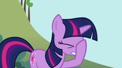 Size: 640x360 | Tagged: safe, screencap, twilight sparkle, pony, unicorn, applebuck season, g4, adventure in the comments, eyes closed, facehoof, female, get, gritted teeth, index get, mare, solo, unicorn twilight, x00000 milestone