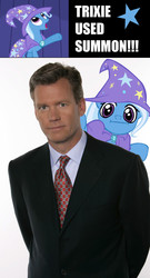 Size: 800x1483 | Tagged: safe, trixie, human, g4, chris hansen, irl, looking at you, photo, shrug, shrugpony