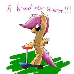 Size: 2600x2600 | Tagged: safe, artist:flashiest lightning, scootaloo, pegasus, pony, g4, cutie mark crusaders, filly, happy, present, scooter