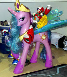 Size: 498x568 | Tagged: safe, princess celestia, g4, blue wings, brushable, colored wings, electronic toy, irl, photo, pinklestia, toy, wings, zero