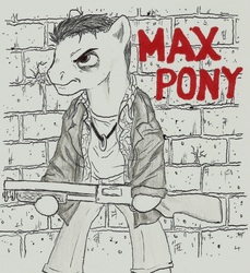 Size: 1068x1164 | Tagged: safe, artist:joelashimself, crossover, gun, max payne, monochrome, ponified, shotgun, sketch, traditional art, weapon