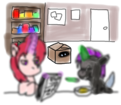 Size: 479x416 | Tagged: safe, artist:kawa, changeling, ask:sixteen, changeling in a box