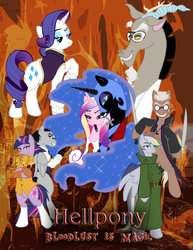 Size: 1024x1325 | Tagged: safe, discord, nightmare moon, princess cadance, rainbow dash, rarity, twilight sparkle, g4, cover, hellsing