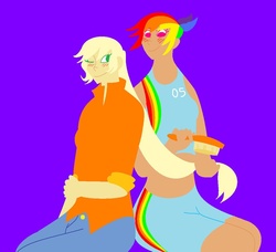 Size: 900x822 | Tagged: safe, artist:mewpika, applejack, rainbow dash, human, g4, female, humanized, lesbian, needs more saturation, ship:appledash, shipping