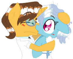 Size: 392x313 | Tagged: safe, artist:artflicker, doctor horse, doctor stable, screw loose, earth pony, pony, g4, blushing, duo, eyes closed, female, floppy ears, glasses, hug, kissing, male, mare, shipping, simple background, stableloose, stallion, straight, transparent background, unprofessional behavior