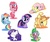 Size: 1440x1200 | Tagged: safe, artist:nyankamedon, angel bunny, applejack, fluttershy, pinkie pie, rainbow dash, rarity, spike, twilight sparkle, dragon, earth pony, pegasus, pony, rabbit, unicorn, g4, animal, blushing, bucking, chibi, cute, female, mane seven, mane six, mare, open mouth, open smile, outline, pixiv, quill, scroll, simple background, smiling, the powerpuff girls, white background