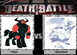 Size: 900x644 | Tagged: safe, artist:peachiekeenie, edit, tirac, centaur, reshiram, taur, g1, g4, crossover, death battle, g1 to g4, generation leap, meme, pokémon