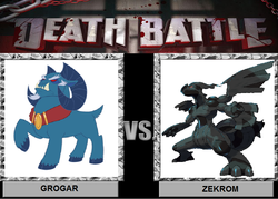 Size: 900x644 | Tagged: safe, grogar (g1), zekrom, g1, cloven hooves, crossover, death battle, male, meme, pokémon, ram