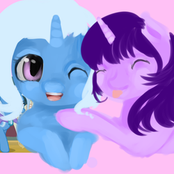 Size: 800x800 | Tagged: safe, artist:marinakirby, trixie, twilight sparkle, g4, happy, smiling